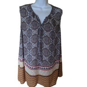 Tank Blouse Sleeveless Tunic Top Boho Print Fits 1X